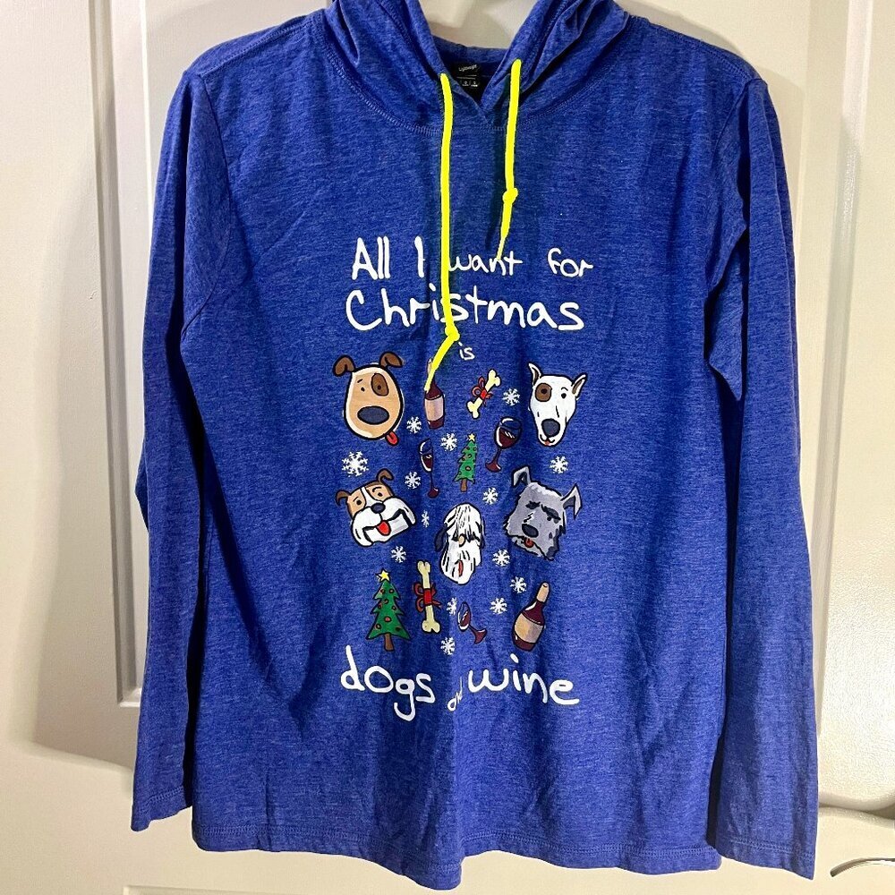 Anvil Lightweight Sz Lg Heather Blue T-Shirt Hoodie All I Want For Christmas